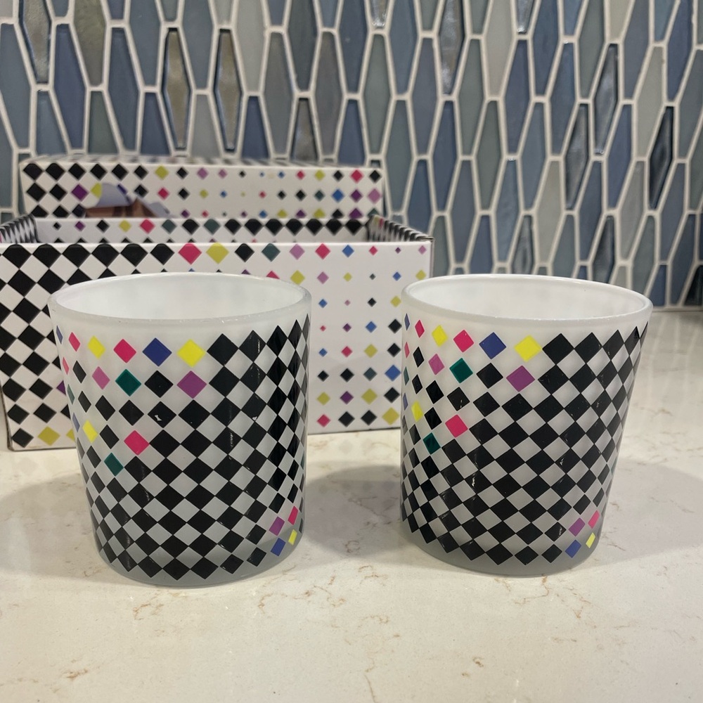Bloomingdale's Diamond Checkered Glass Candle Holders - Picture 2 of 5